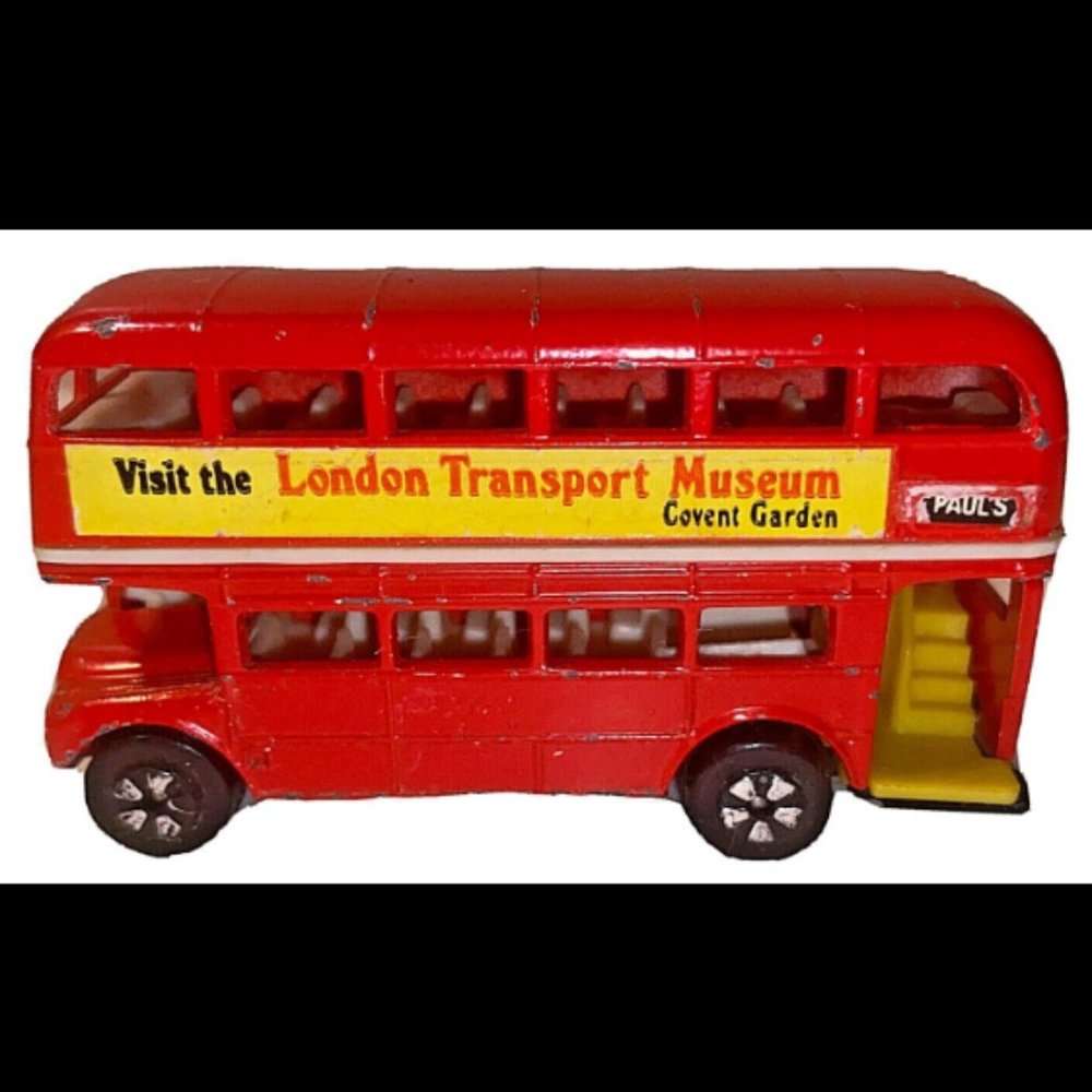 PlayArt Double Decker London Bus Red Vintage 1/64 Scale 3" Long Made Hong Kong